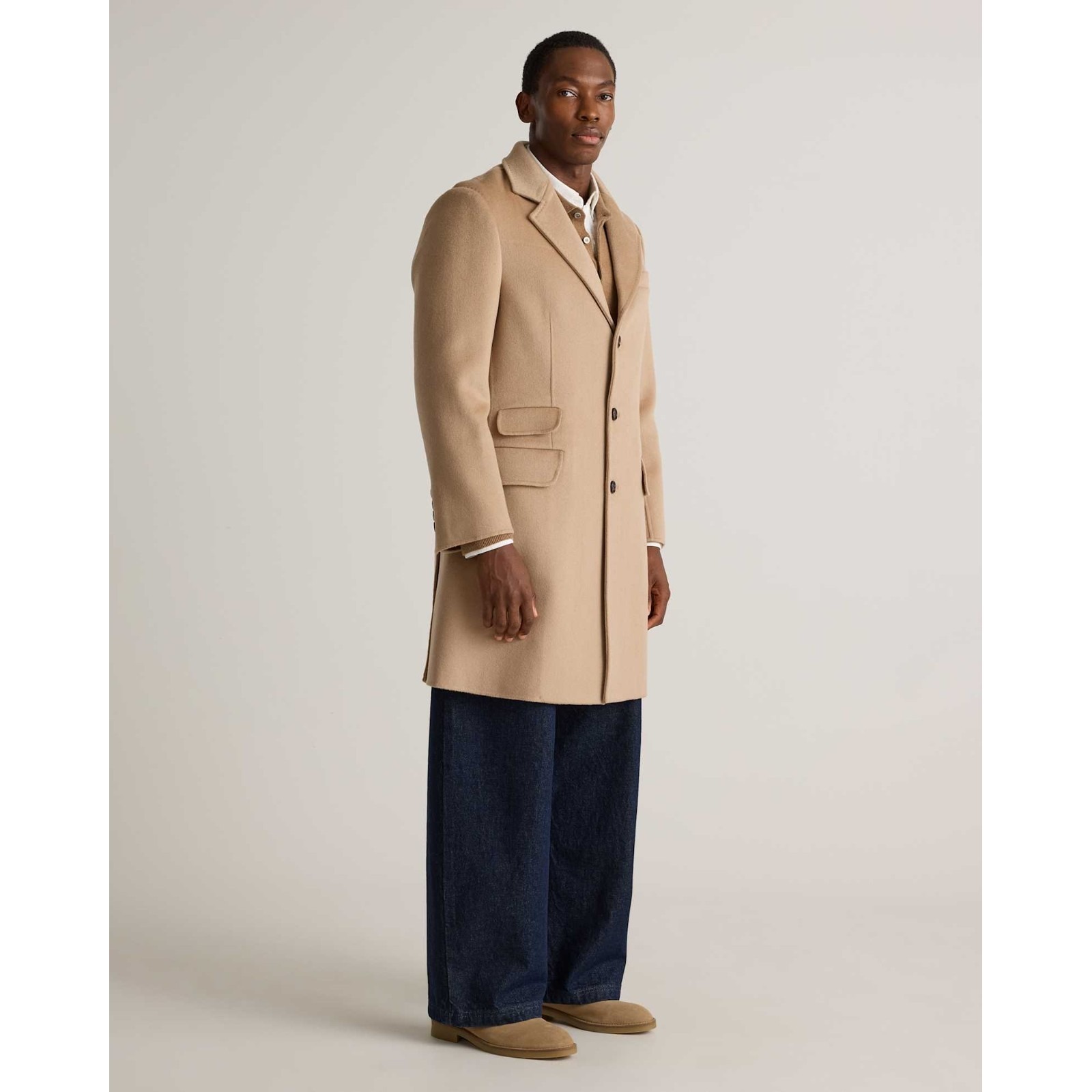 Nwot Quince 100% Mongolian Cashmere Double Faced Overcoat Mens S Tan Classic